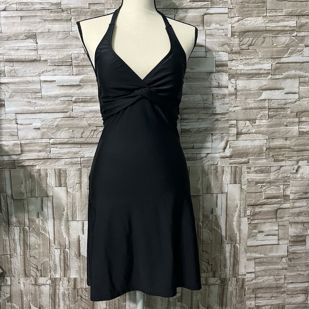 Athleta Swim Dress Size 32 D/DD Stretch Padding Halter Black Pool Beachwear EXC